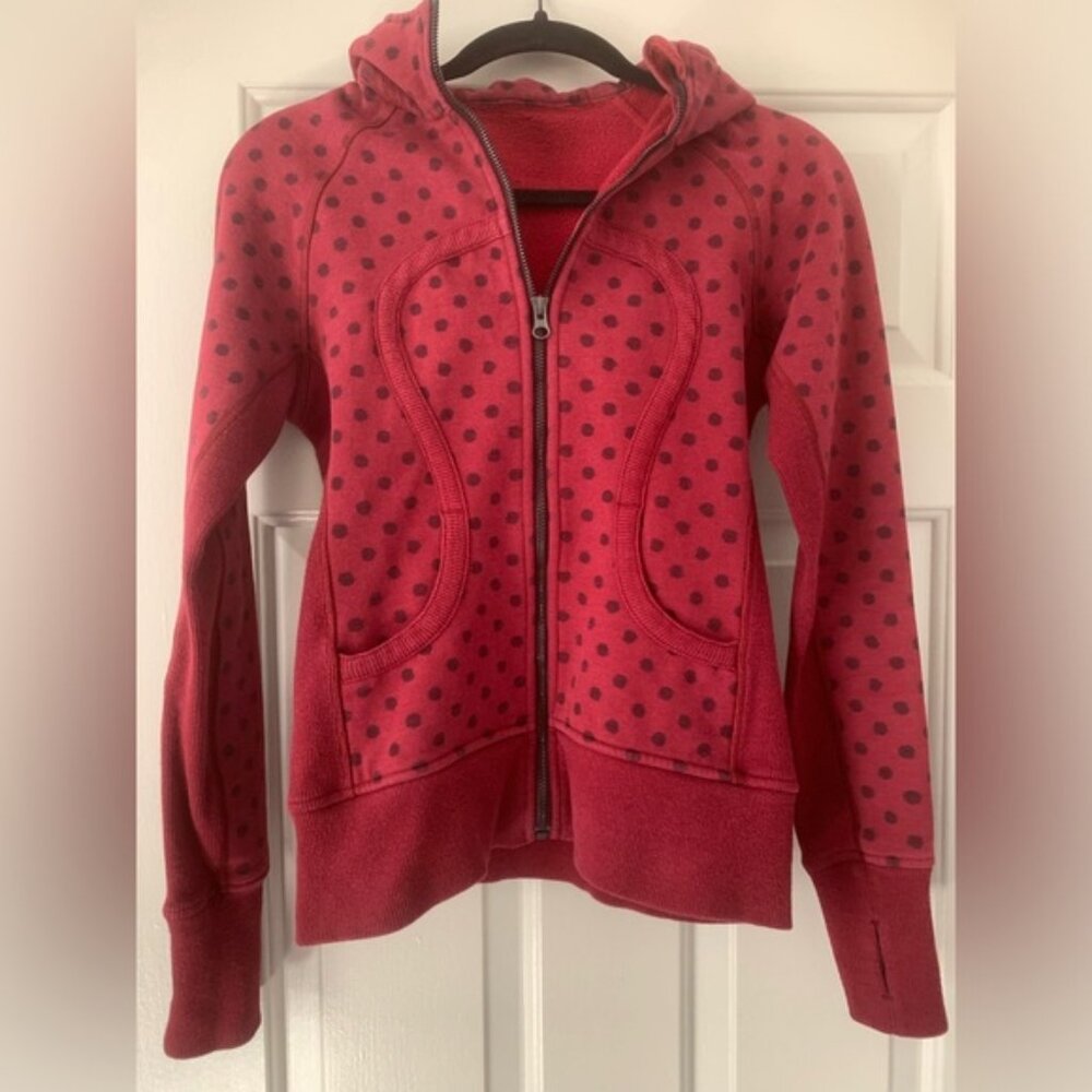 Lululemon Scuba Women's Fleece Hoodie Red Black Polka Dot Full Zip Sweatshirt